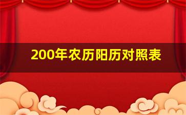 200年农历阳历对照表