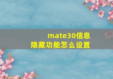 mate30信息隐藏功能怎么设置