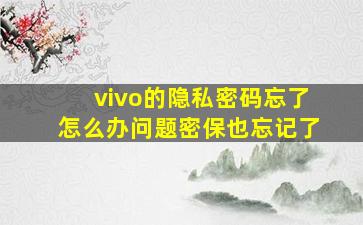 vivo的隐私密码忘了怎么办问题密保也忘记了