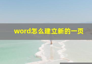 word怎么建立新的一页