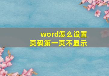 word怎么设置页码第一页不显示