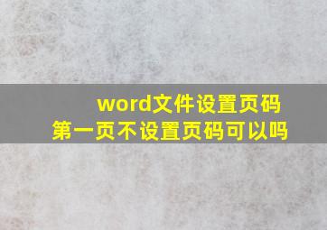 word文件设置页码第一页不设置页码可以吗