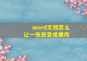 word文档怎么让一张纸变成横向