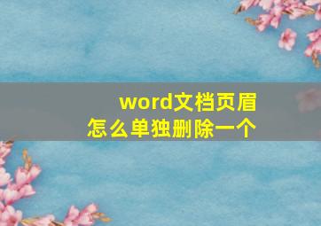 word文档页眉怎么单独删除一个