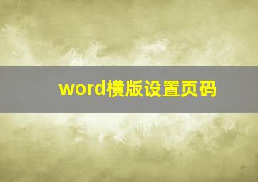 word横版设置页码