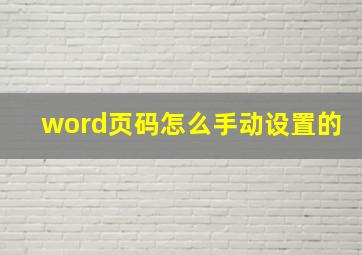 word页码怎么手动设置的