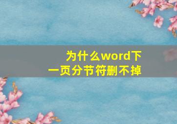 为什么word下一页分节符删不掉