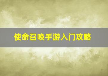 使命召唤手游入门攻略