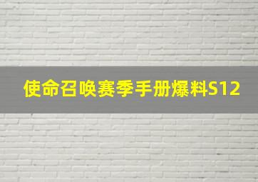 使命召唤赛季手册爆料S12