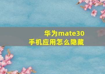 华为mate30手机应用怎么隐藏