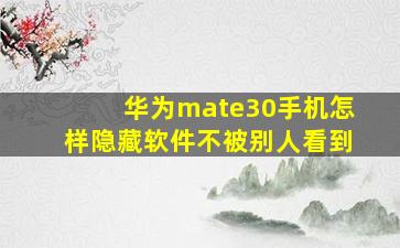 华为mate30手机怎样隐藏软件不被别人看到