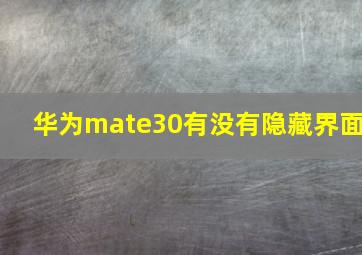 华为mate30有没有隐藏界面