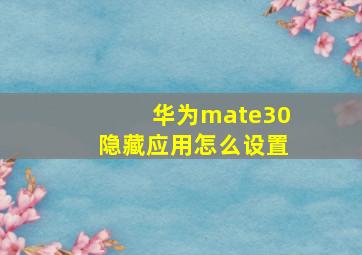 华为mate30隐藏应用怎么设置