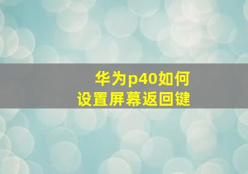 华为p40如何设置屏幕返回键