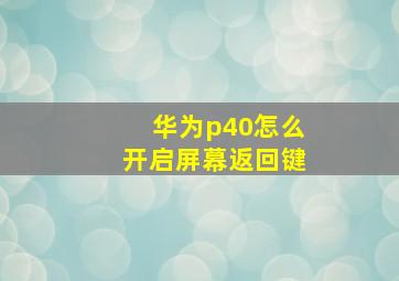 华为p40怎么开启屏幕返回键