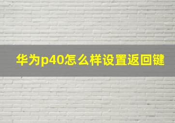 华为p40怎么样设置返回键