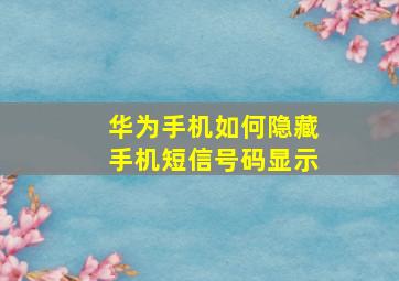 华为手机如何隐藏手机短信号码显示