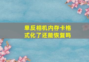 单反相机内存卡格式化了还能恢复吗