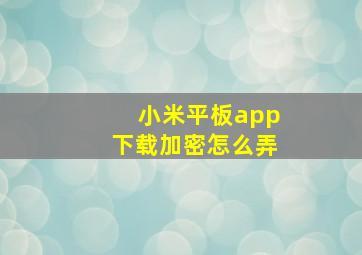 小米平板app下载加密怎么弄