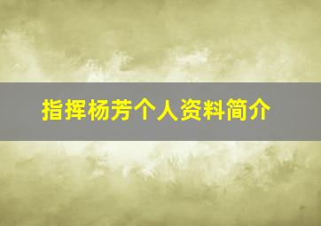 指挥杨芳个人资料简介