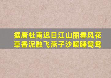 据唐杜甫迟日江山丽春风花草香泥融飞燕子沙暖睡鸳鸯