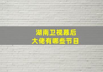 湖南卫视幕后大佬有哪些节目