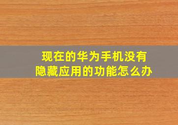 现在的华为手机没有隐藏应用的功能怎么办