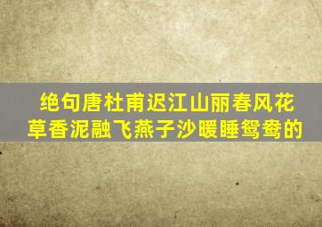 绝句唐杜甫迟江山丽春风花草香泥融飞燕子沙暖睡鸳鸯的