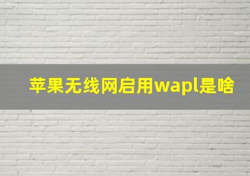 苹果无线网启用wapl是啥