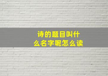 诗的题目叫什么名字呢怎么读