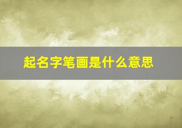 起名字笔画是什么意思