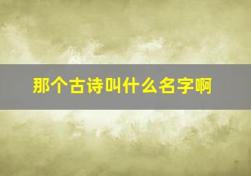 那个古诗叫什么名字啊